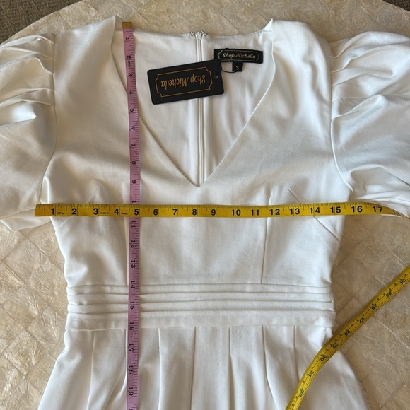 CHIC LONG SLEEVE WITH PUFF SLEEVE PLEATED FRONT ROMPER WHITE NEW NWT SZ S mesh - Picture 7 of 12